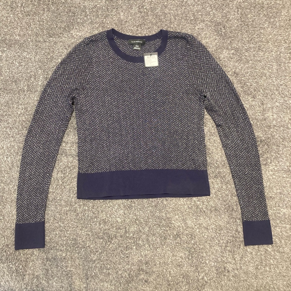 NWT Club Monaco Navy Blue and Gold tone Sweater With Sparkling Thread in Medium
